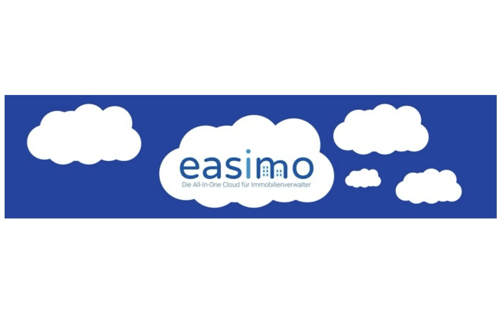 easimo Logo mit Wolken – Die All-In-One Cloud für Immobilienverwalter